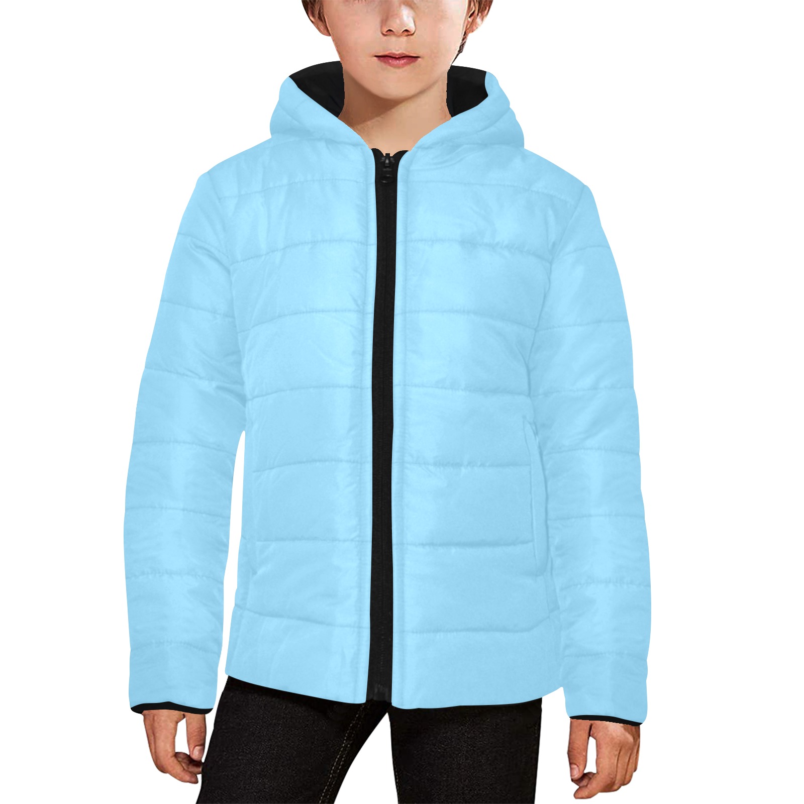 color baby blue Kids' Padded Hooded Jacket (Model H45)