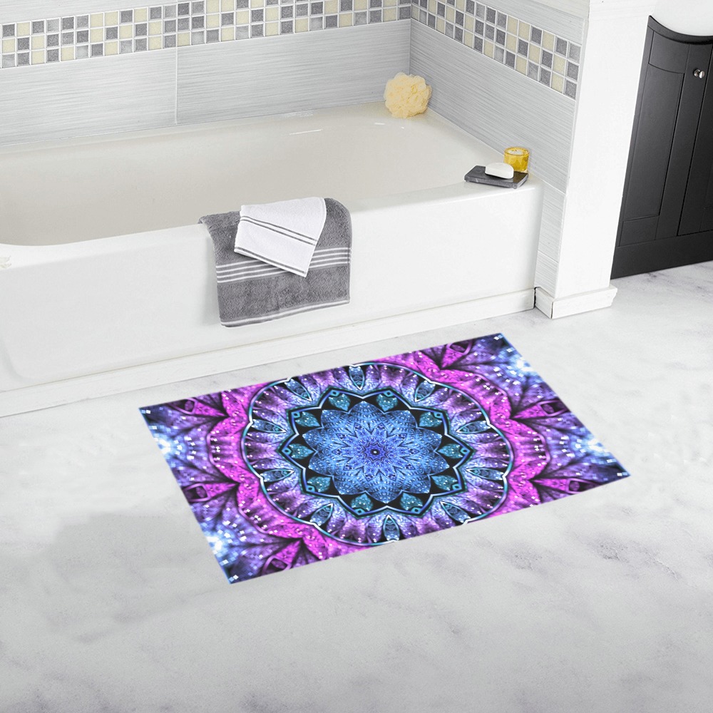 Glossy blue and purple fractal mandala, digital artwork for creative graphic design bathmat Bath Rug 16''x 28''