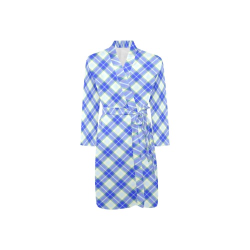 Blue Yellow Plaid Men's Long Sleeve Belted Night Robe (Model H56)