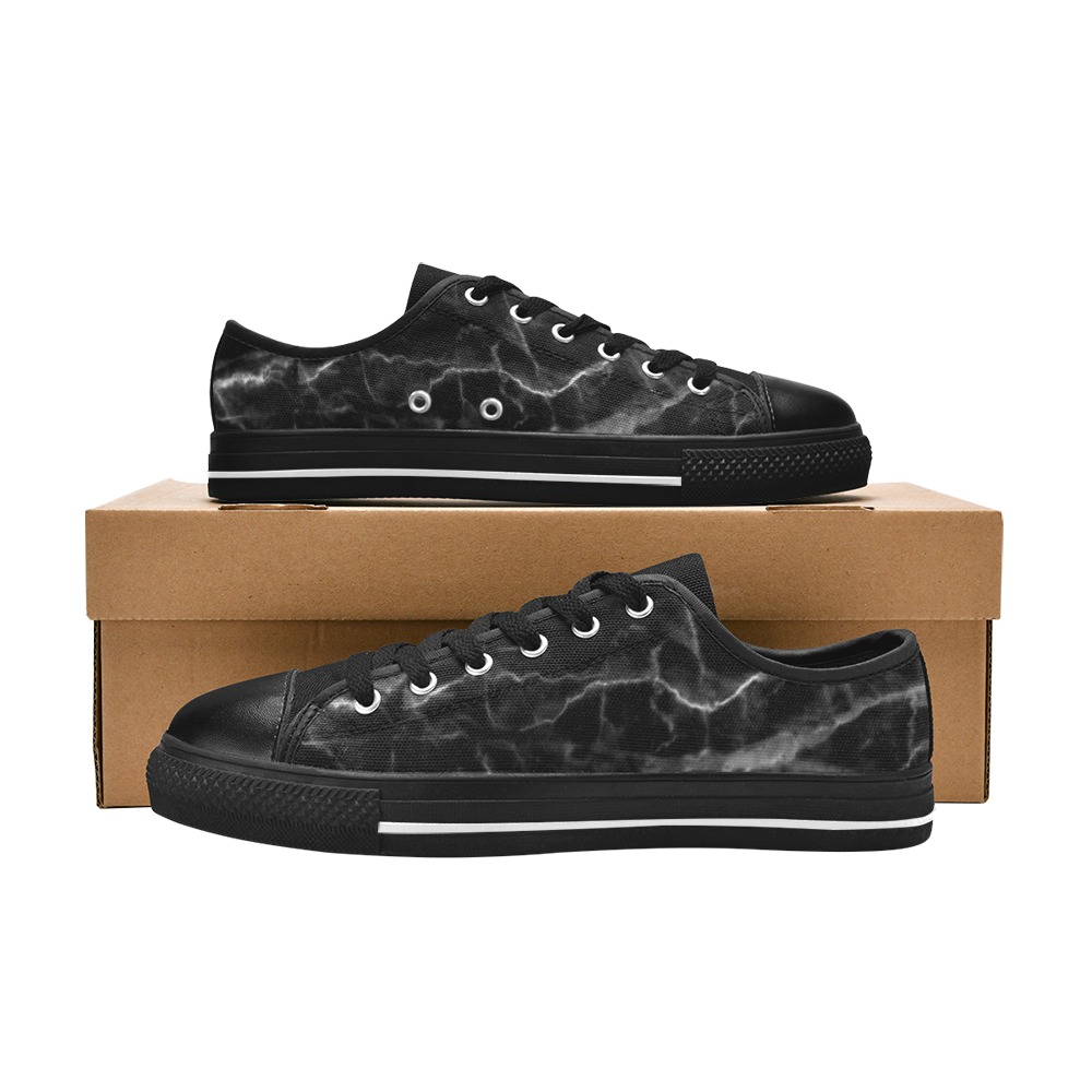 Black marble texture Women's Classic Canvas Shoes (Model 018)