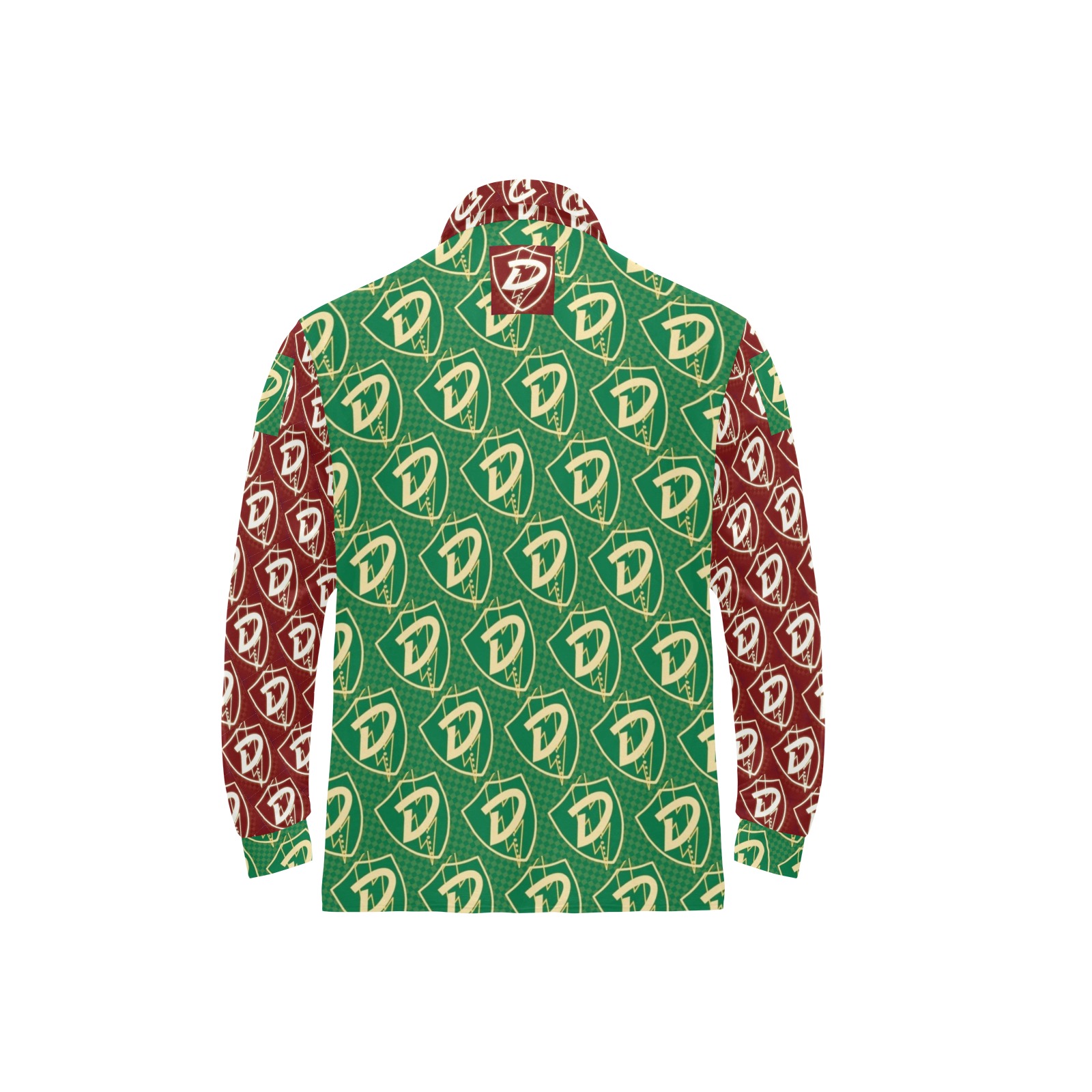 DIONIO Clothing - D Shield Repeat Collab Polo Shirt (Green & Red) Men's Long Sleeve Polo Shirt (Model T73)