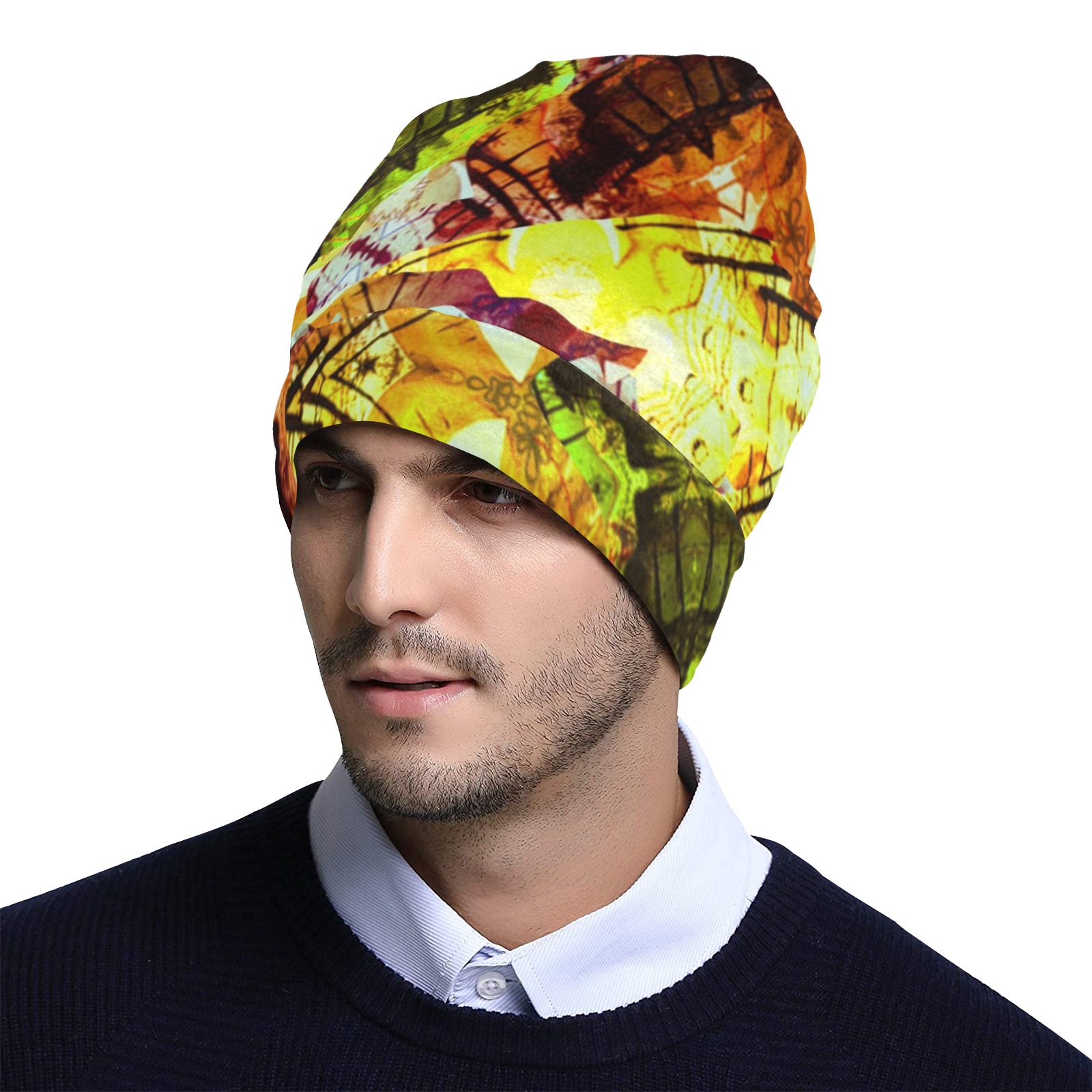 Graffiti Markings Yellow, Green, Burgundy All Over Print Beanie for Adults