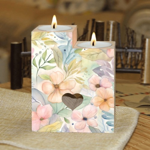 Watercolor Floral 1 Wooden Candle Holder (Without Candle)