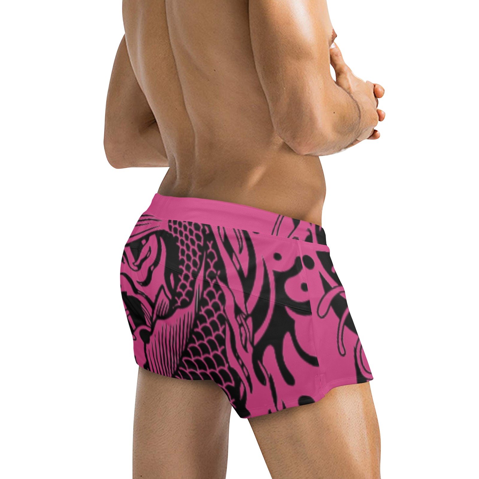 Pink Fish Scales Men's Swim Trunks with Zipper Pocket (Model L71)