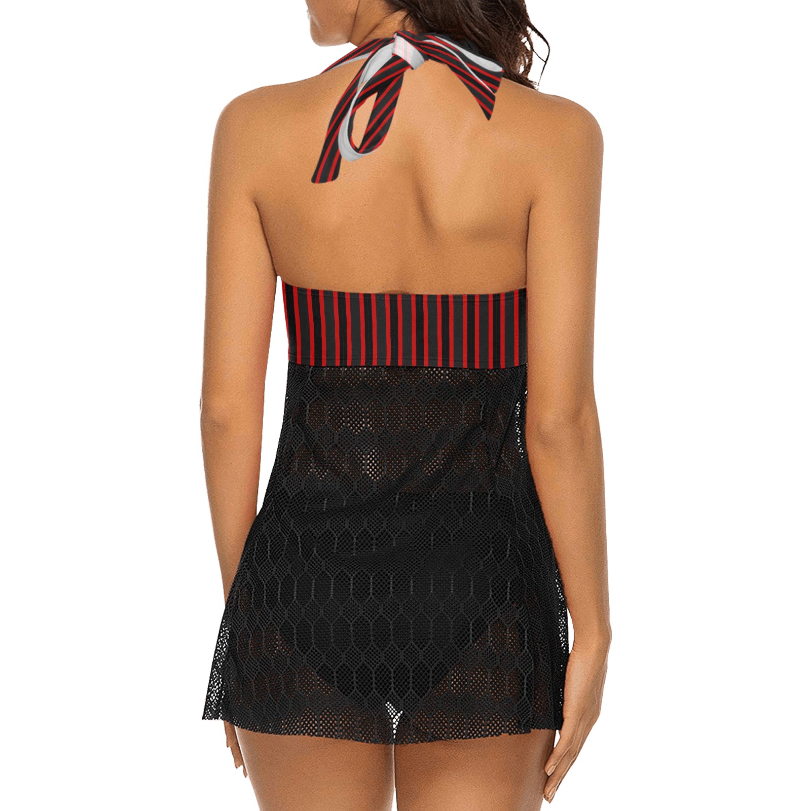 Black and Red Stripes Women's Swim Dress (Model S12)