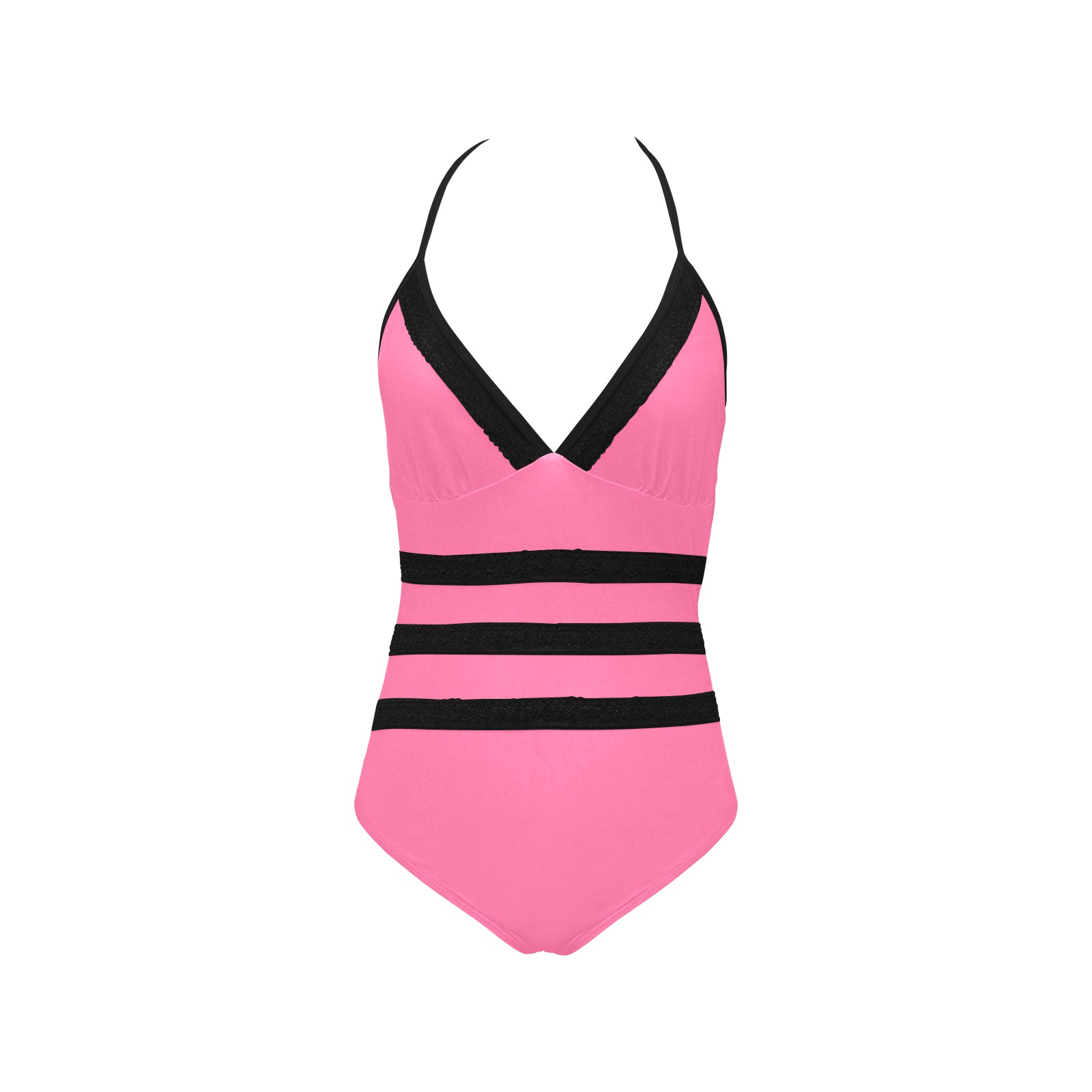 color French pink Lace Band Embossing Swimsuit (Model S15)