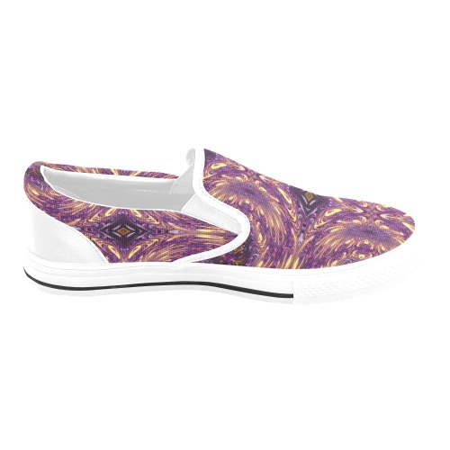 Garden of Purple Flowers in Golden Sunlight Fractal Abstract Women's Slip-on Canvas Shoes (Model 019)
