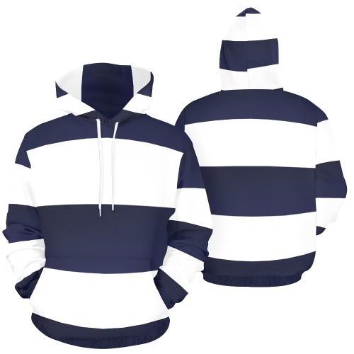 Blue White Stripes All Over Print Hoodie for Women (USA Size) (Model H13)