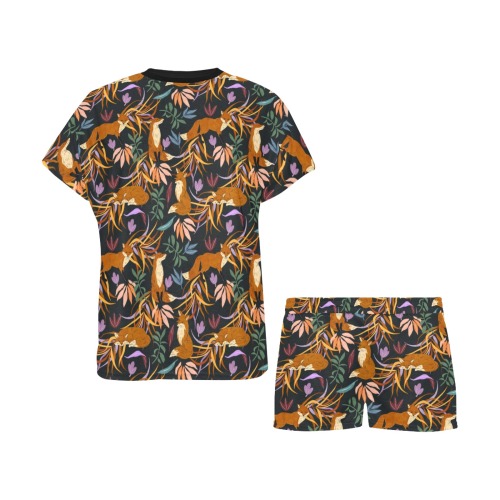 Nice foxes on the colorful plants Women's Short Pajama Set