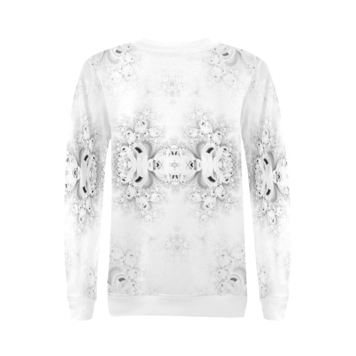 Snowy Winter White Frost Fractal All Over Print Crewneck Sweatshirt for Women (Model H18)