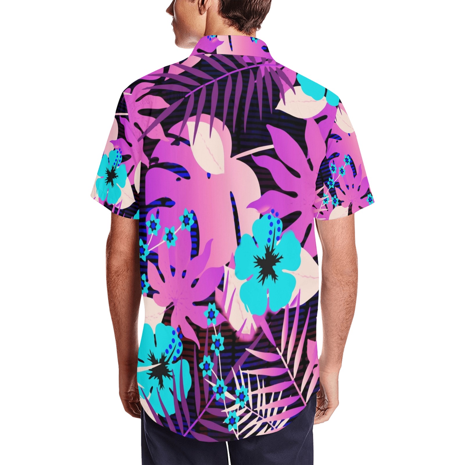 GROOVY FUNK THING FLORAL PURPLE Men's Short Sleeve Shirt with Lapel Collar (Model T54)