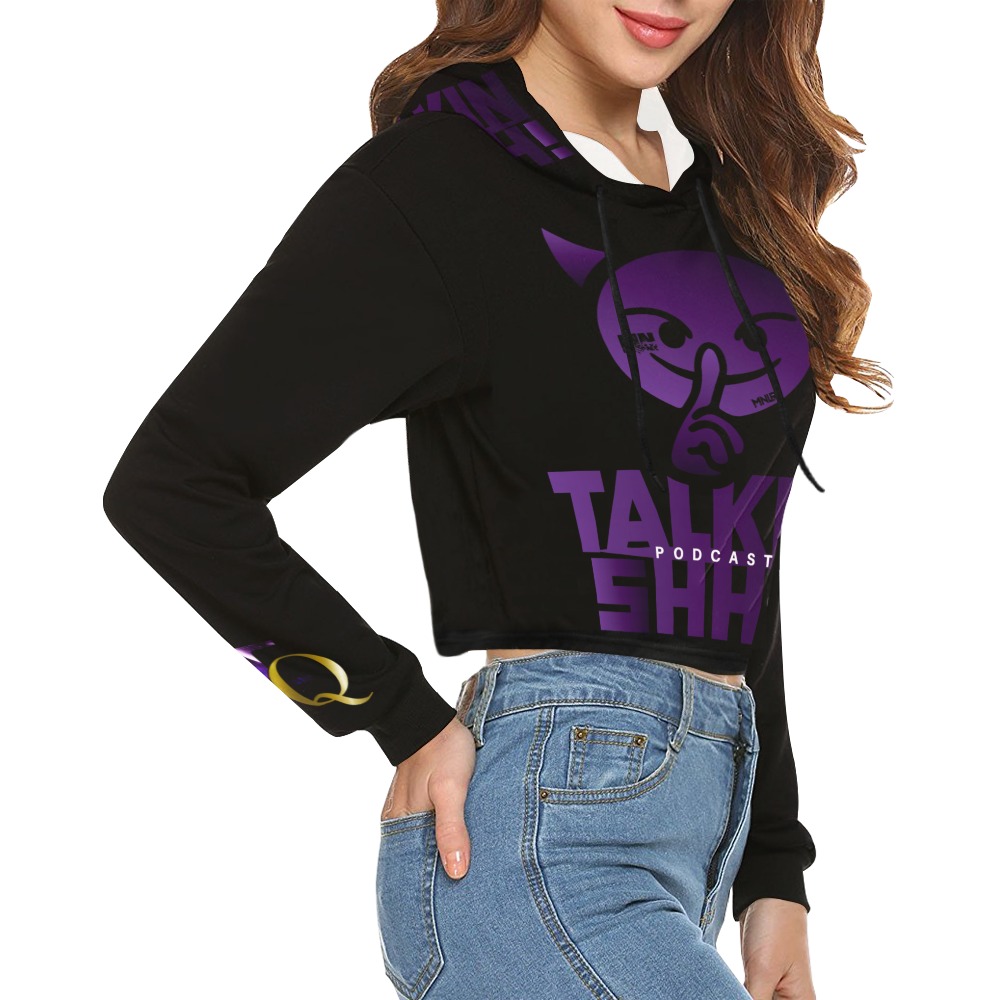 Talkin Shhhhh IQ PODCAST All Over Print Crop Hoodie for Women (Model H22)