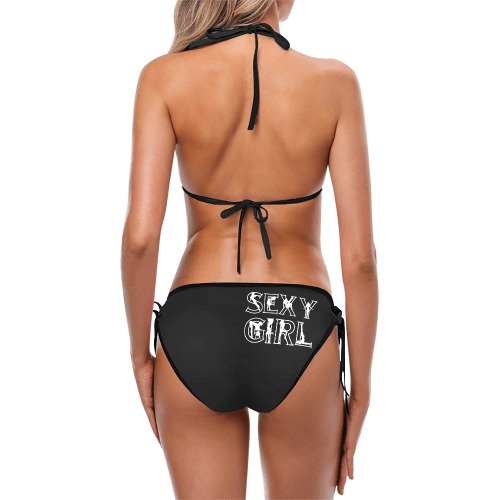 Sexy girl cool white text and women silhouettes. Custom Bikini Swimsuit (Model S01)