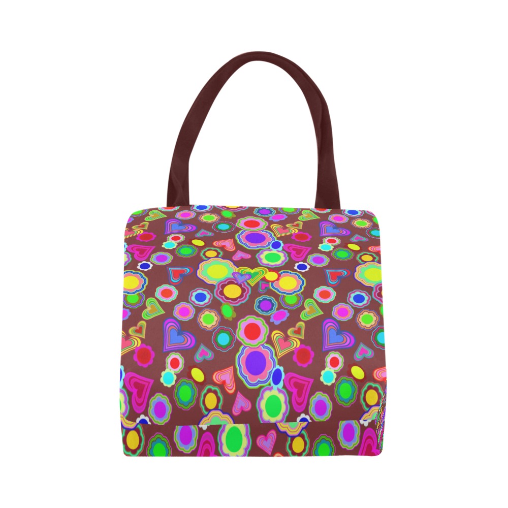 Groovy Hearts and Flowers Brown Canvas Tote Bag (Model 1657)