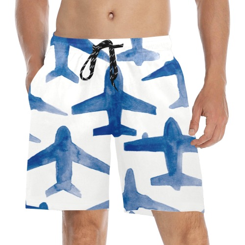 Watercolor Airplanes Men's Mid-Length Beach Shorts (Model L51)