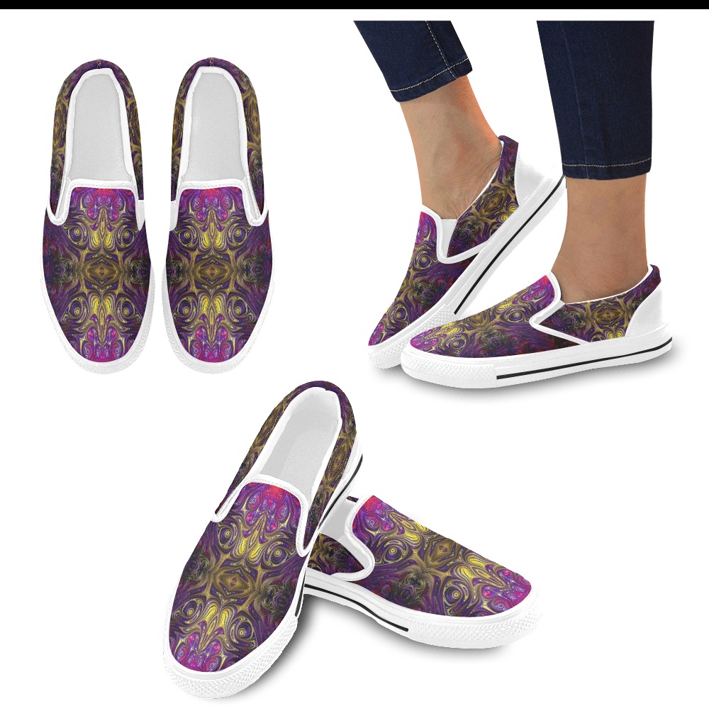 Sunset over the Flower Beds at Twilight Fractal Abtract Women's Slip-on Canvas Shoes (Model 019)