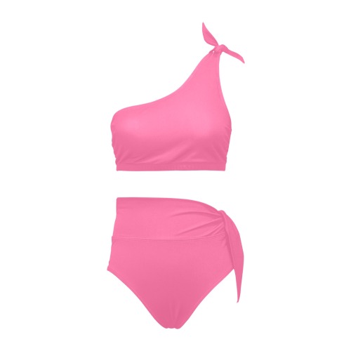 color French pink High Waisted One Shoulder Bikini Set (Model S16)