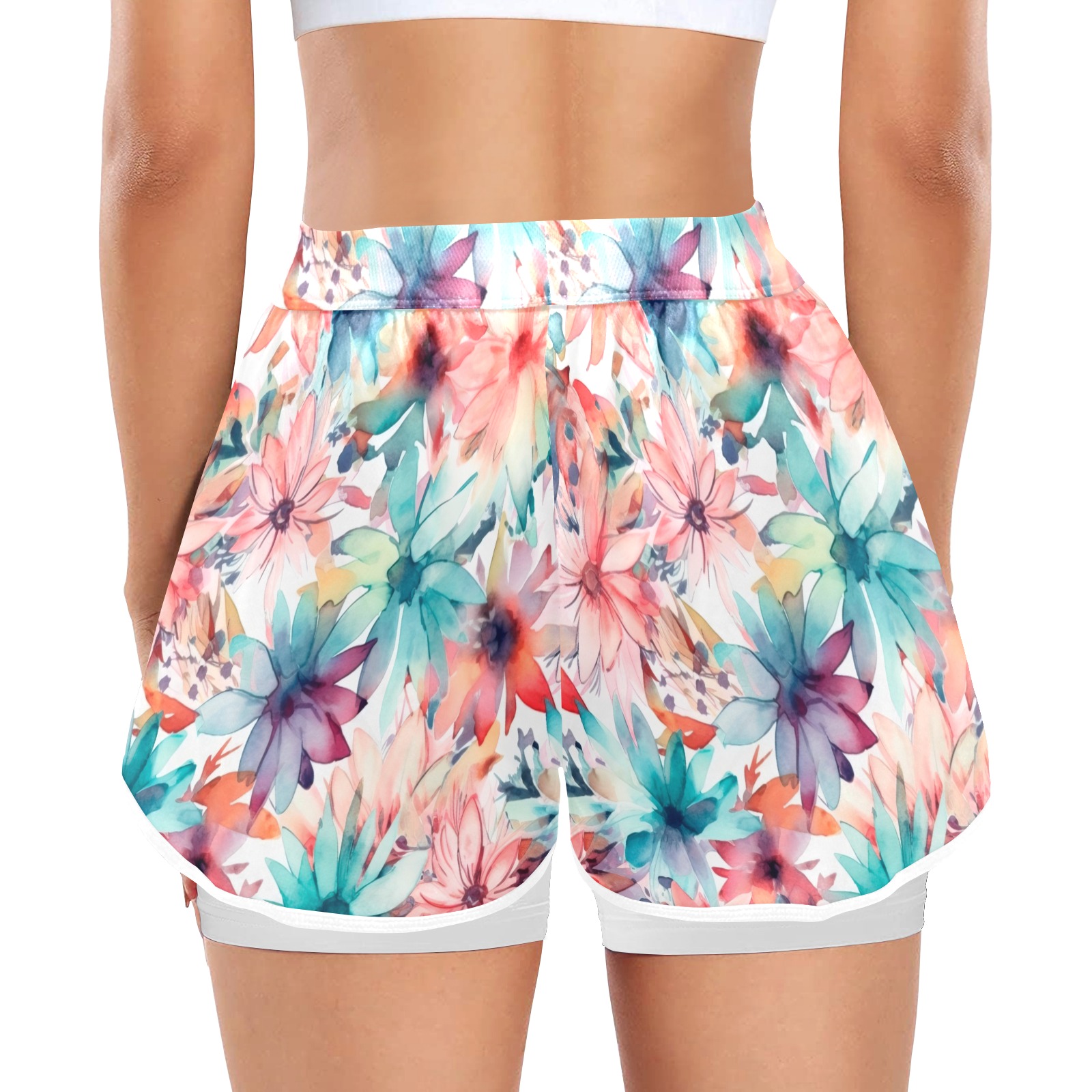 Watercolor-floral-pattern-blooming_174 Women's Sports Shorts with Compression Liner (Model L63)