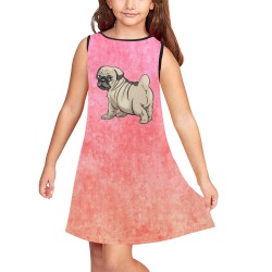 Pug Dress 2 Girls' Sleeveless Dress (Model D58)