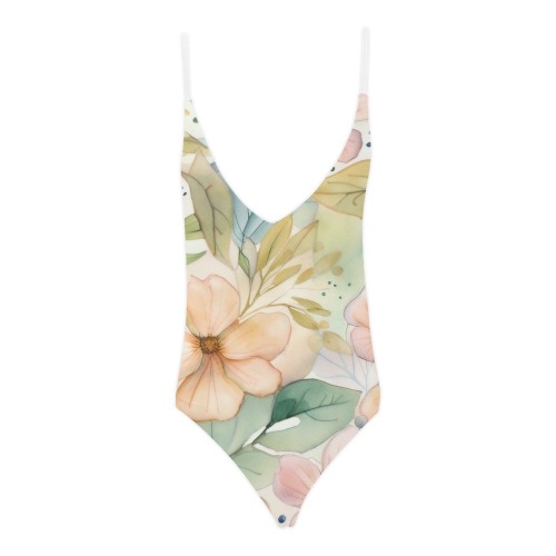 Watercolor Floral 1 Sexy Lacing Backless One-Piece Swimsuit (Model S10)