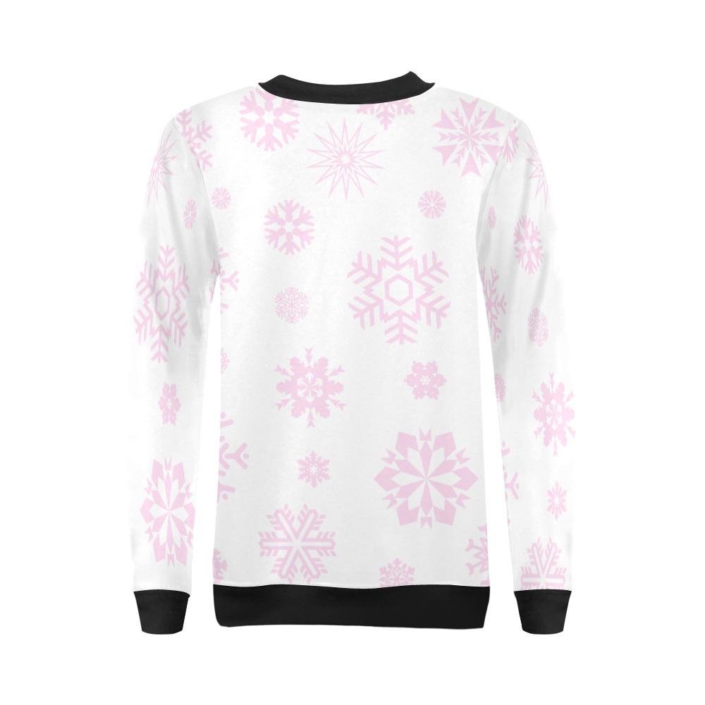Pink Snowflakes Snowfall Winter Pattern All Over Print Crewneck Sweatshirt for Women (Model H18)