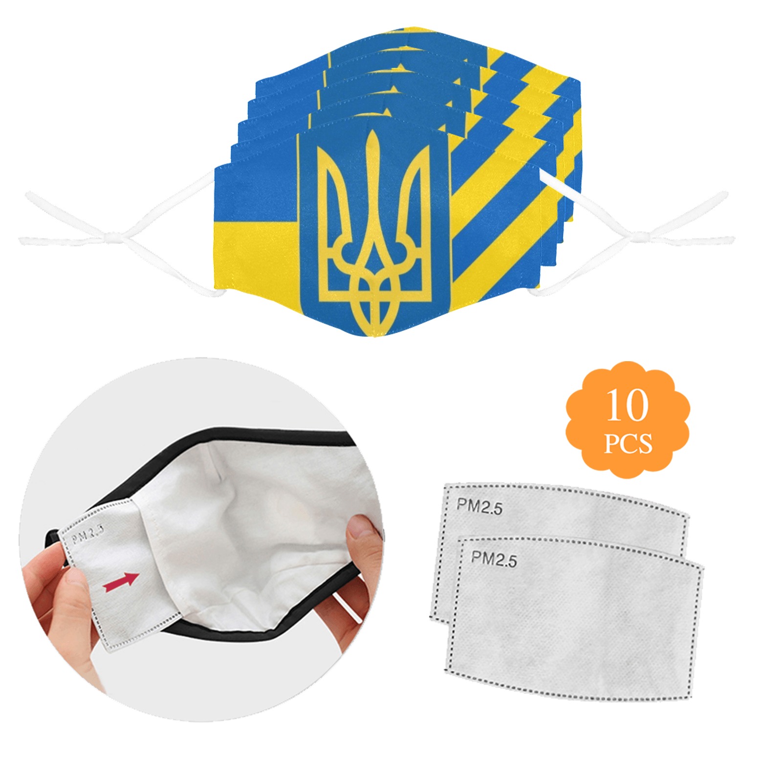 UKRAINE 3D Mouth Mask with Drawstring (Pack of 5 & 10 Filters Included) (Model M04)