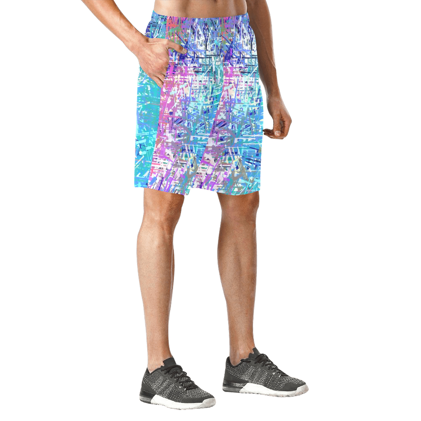 Grunge Urban Graffiti Pink Turquoise Paint Splatter Texture Men's All Over Print Elastic Beach Shorts (Model L20)