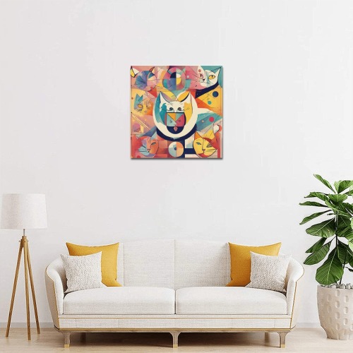 Abstract art on the feline theme. Cat faces. Upgraded Canvas Print 16"x16"