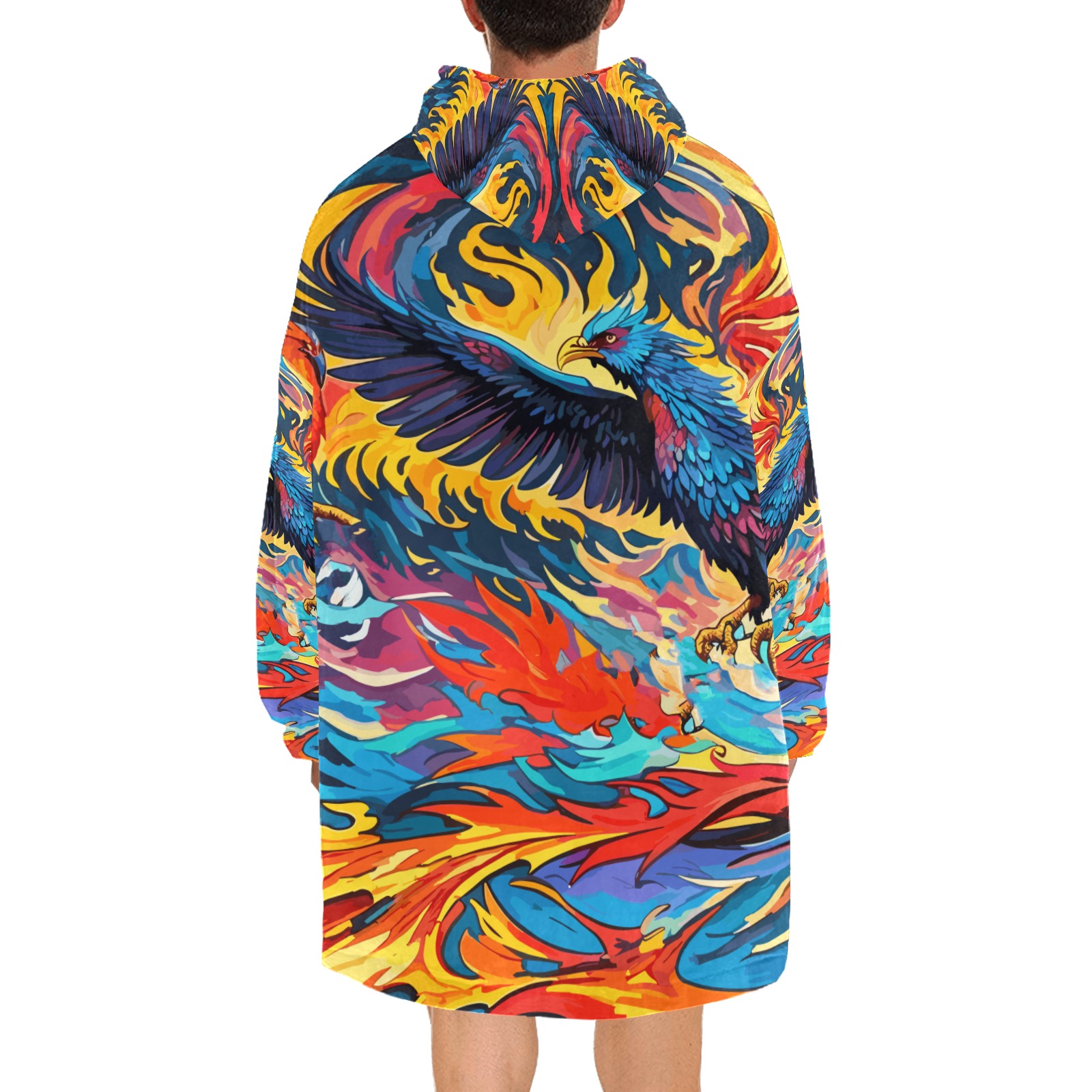 Stylish phoenix birds, fire, flames abstract art. Blanket Hoodie for Men