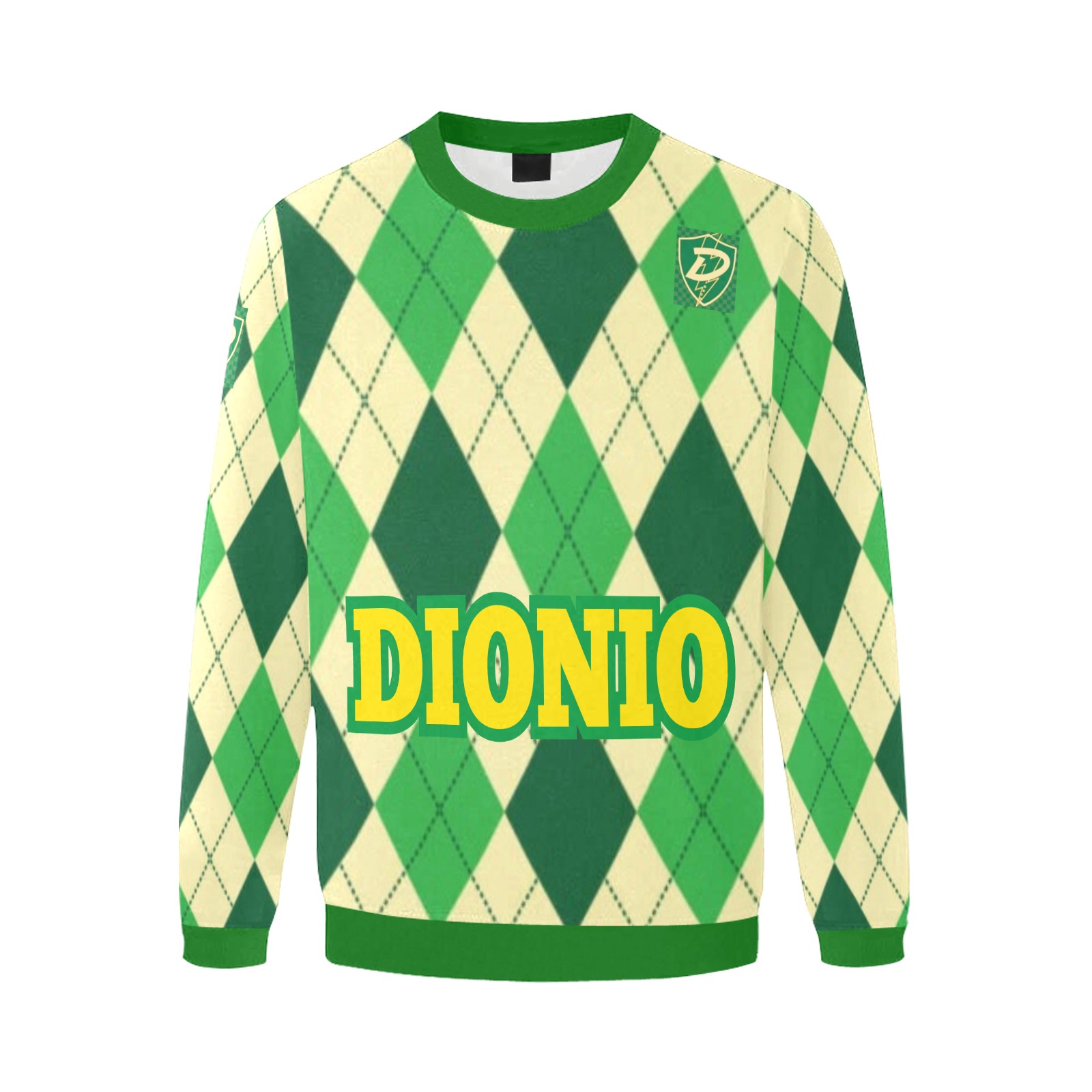 Dionio Clothing - Men's Argyle Sweatshirt ( Green & Yellow) Men's Oversized Fleece Crew Sweatshirt (Model H18)