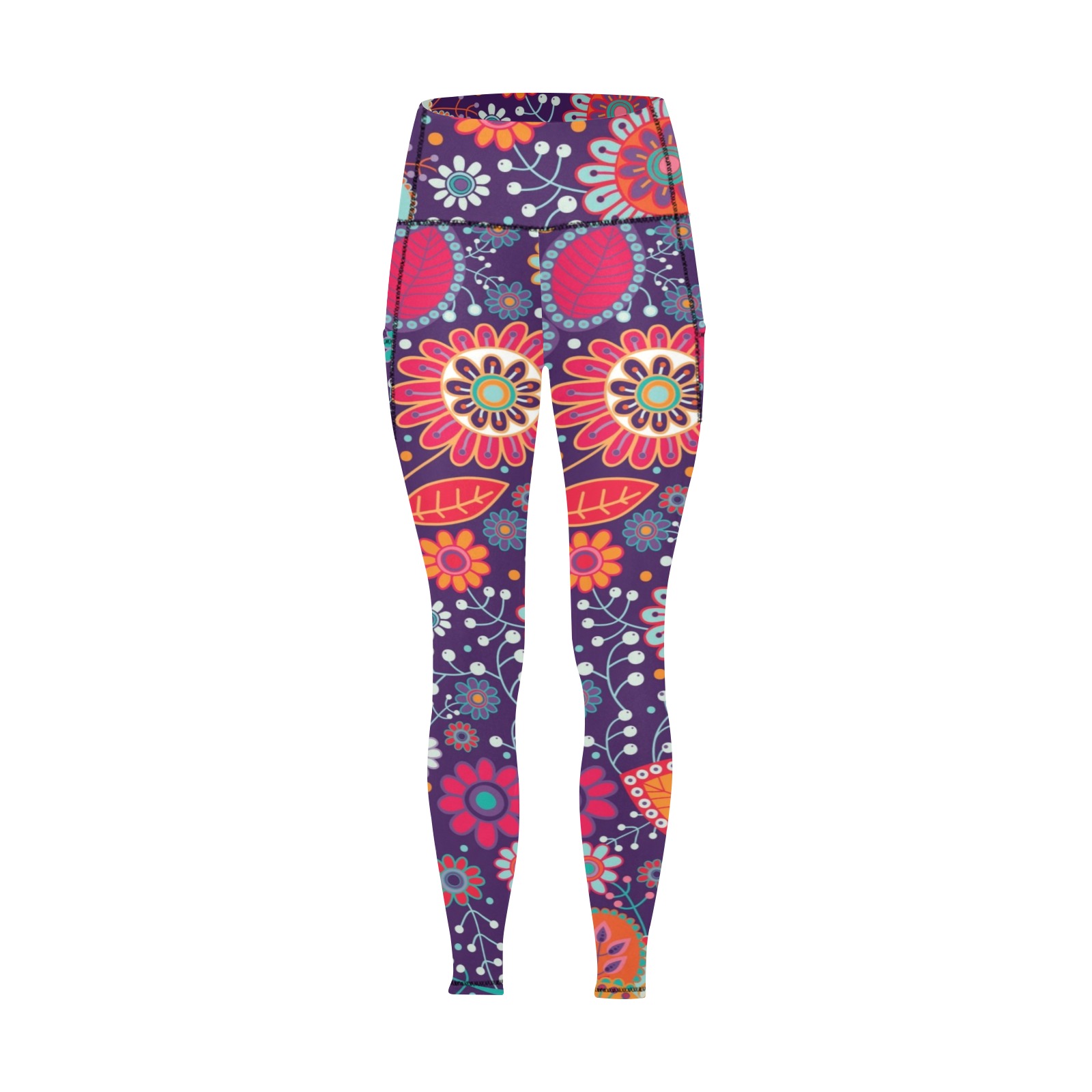 Bright Colorful Floral Women's All Over Print Leggings with Pockets (Model L56)