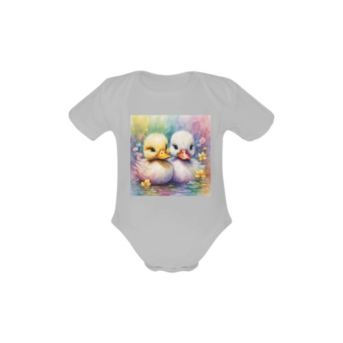 Rainbow Birds Ducks 2 Baby Powder Organic Short Sleeve One Piece (Model T28)