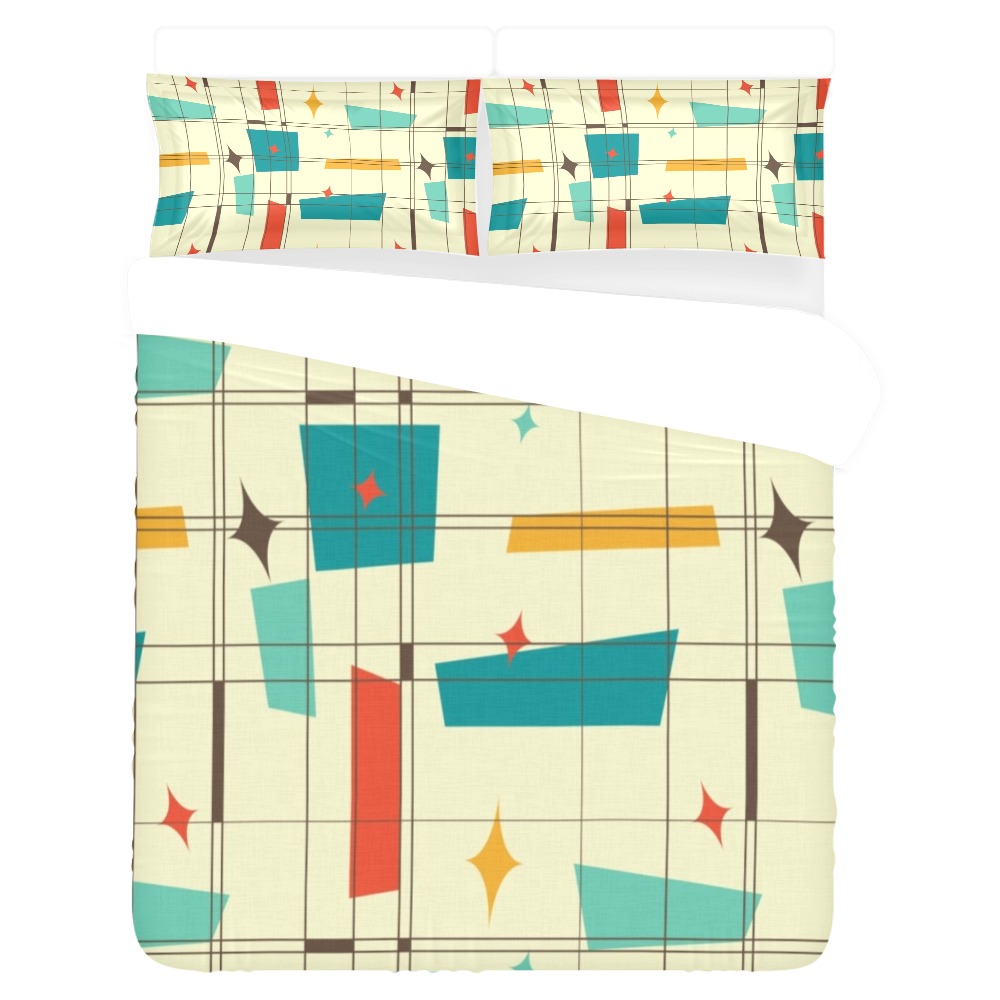 Mid_century_modern_abstract shapes 3-Piece Bedding Set