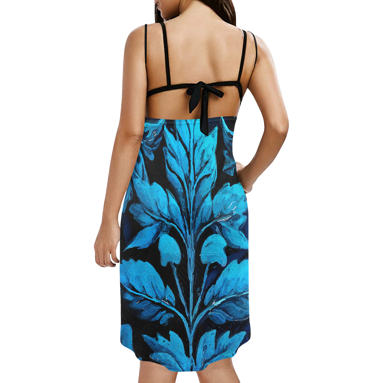flowers botanic art (9) dress fashion Spaghetti Strap Backless Beach Cover Up Dress (Model D65)