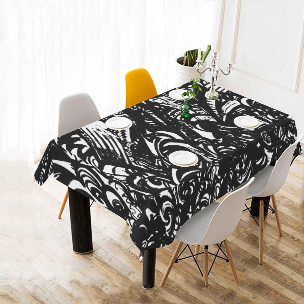 Black and White Abstract Graffiti Home Collection Cotton Linen Tablecloth 60" x 90"