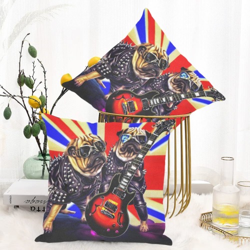 HEAVY ROCK PUG 3 Linen Zippered Pillowcase 18"x18"(One Side&Pack of 2)