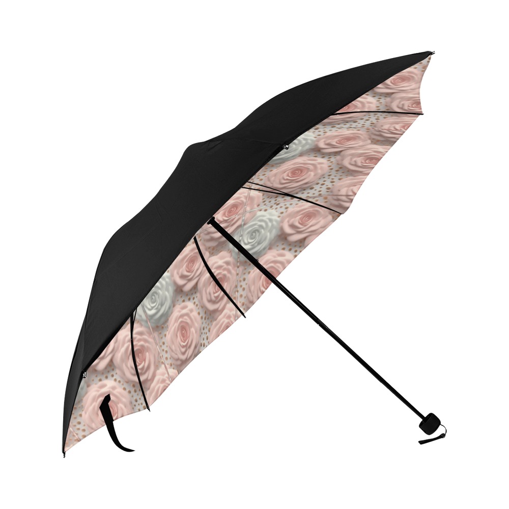 Pink and White Rose Umbrella Anti-UV Foldable Umbrella (Underside Printing) (U07)