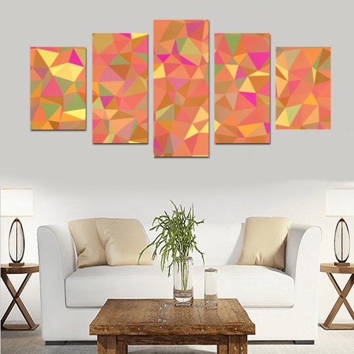 Orange Yellow Pink Green Op Art Triangles Canvas Print Sets D (No Frame)