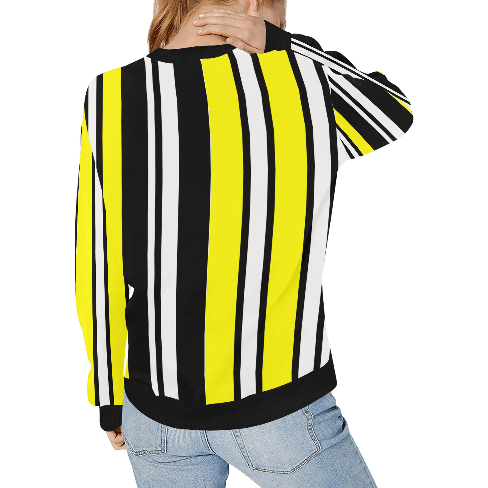 by stripes Women's Rib Cuff Crew Neck Sweatshirt (Model H34)