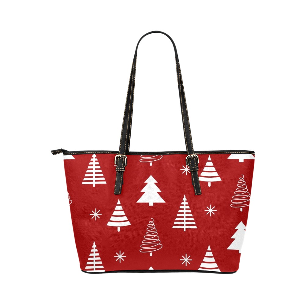 Christmas Trees Leather Tote Bag/Large (Model 1651)
