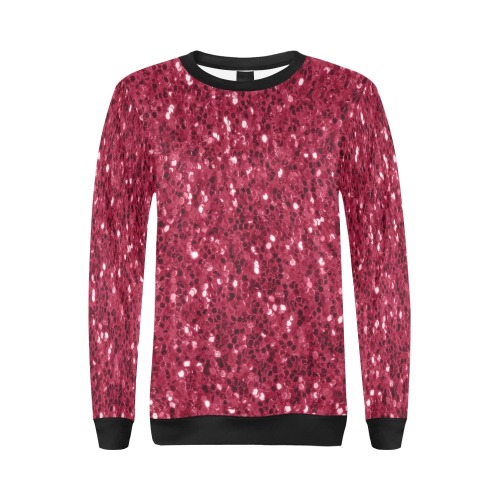 Magenta dark pink red faux sparkles glitter All Over Print Crewneck Sweatshirt for Women (Model H18)