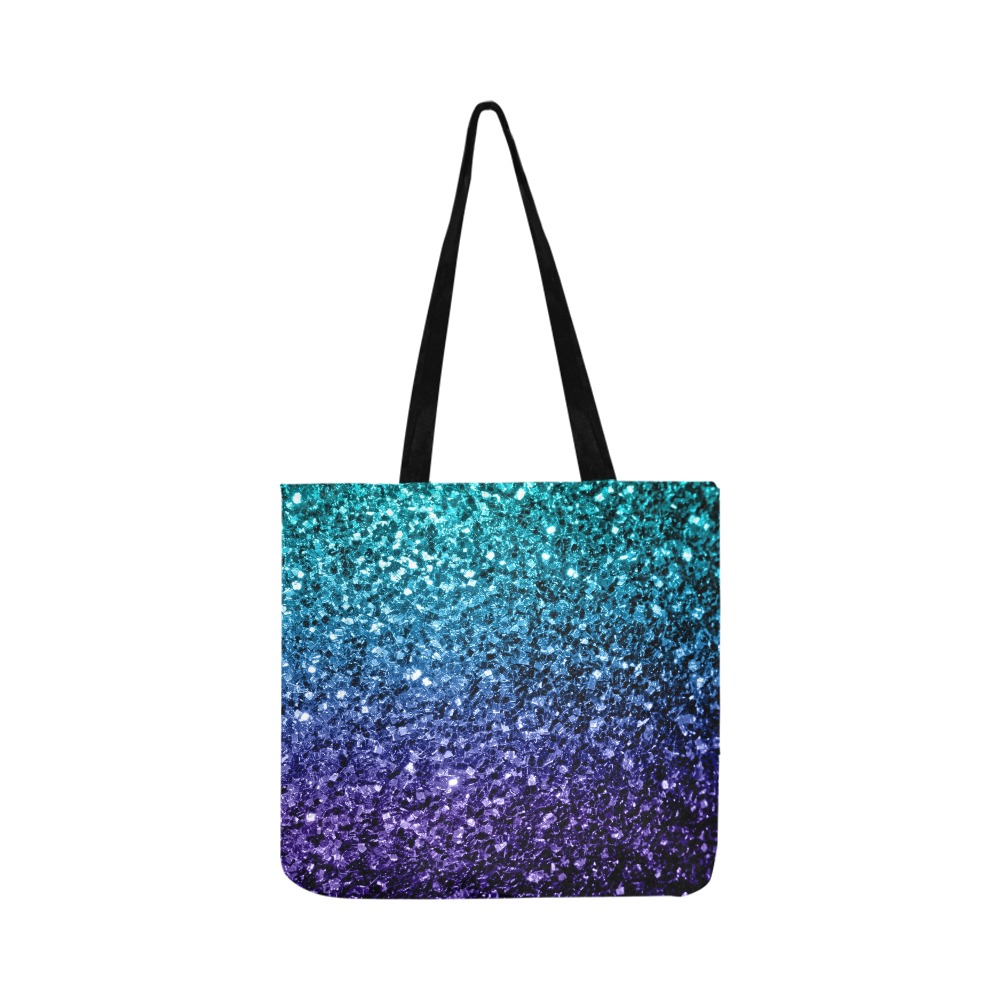 Aqua blue ombre faux glitter sparkles Reusable Shopping Bag Model 1660 (Two sides)