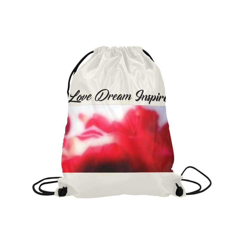 Creamy Beige: Red Roses #LoveDreamInspireCo Medium Drawstring Bag Model 1604 (Twin Sides) 13.8"(W) * 18.1"(H)