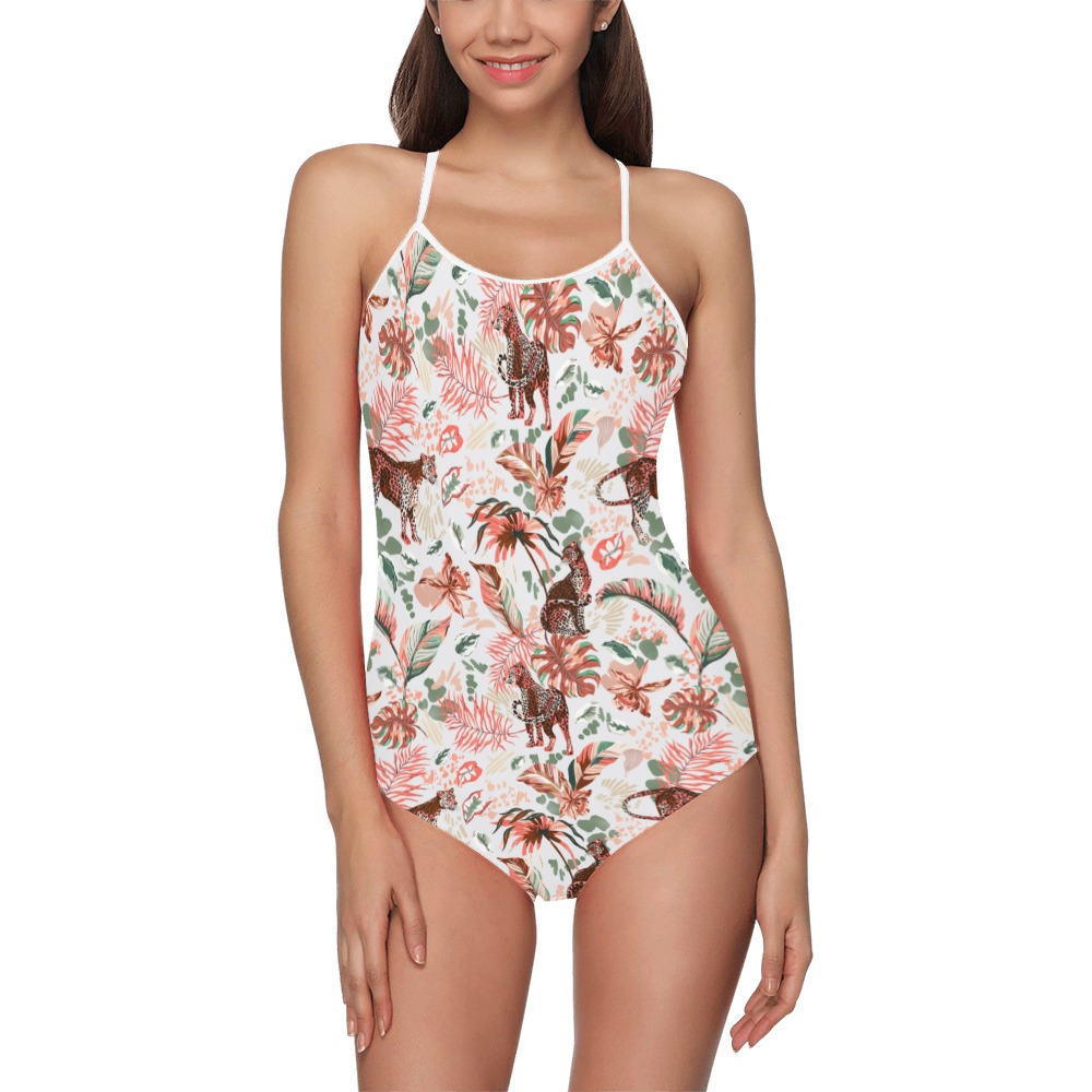 Pink leopards in the wild jungle85D Strap Swimsuit ( Model S05)