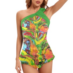 African Tree Collection Women's One Shoulder Backless Swimsuit (Model S44)