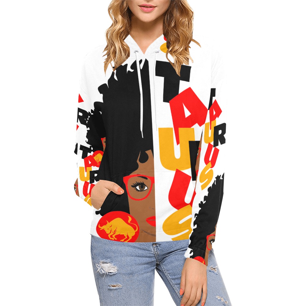 HalfFaceTaurus All Over Print Hoodie for Women (USA Size) (Model H13)