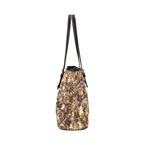 Autumn brown leaves Leather Tote Bag/Small (Model 1651)
