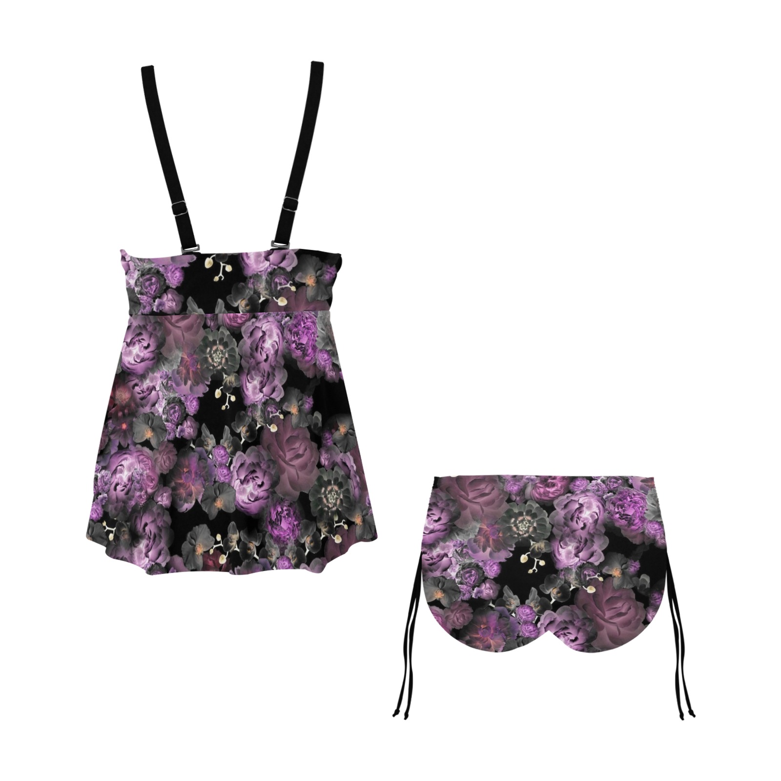 peonies dark purple Chest Drawstring Swim Dress (Model S30)