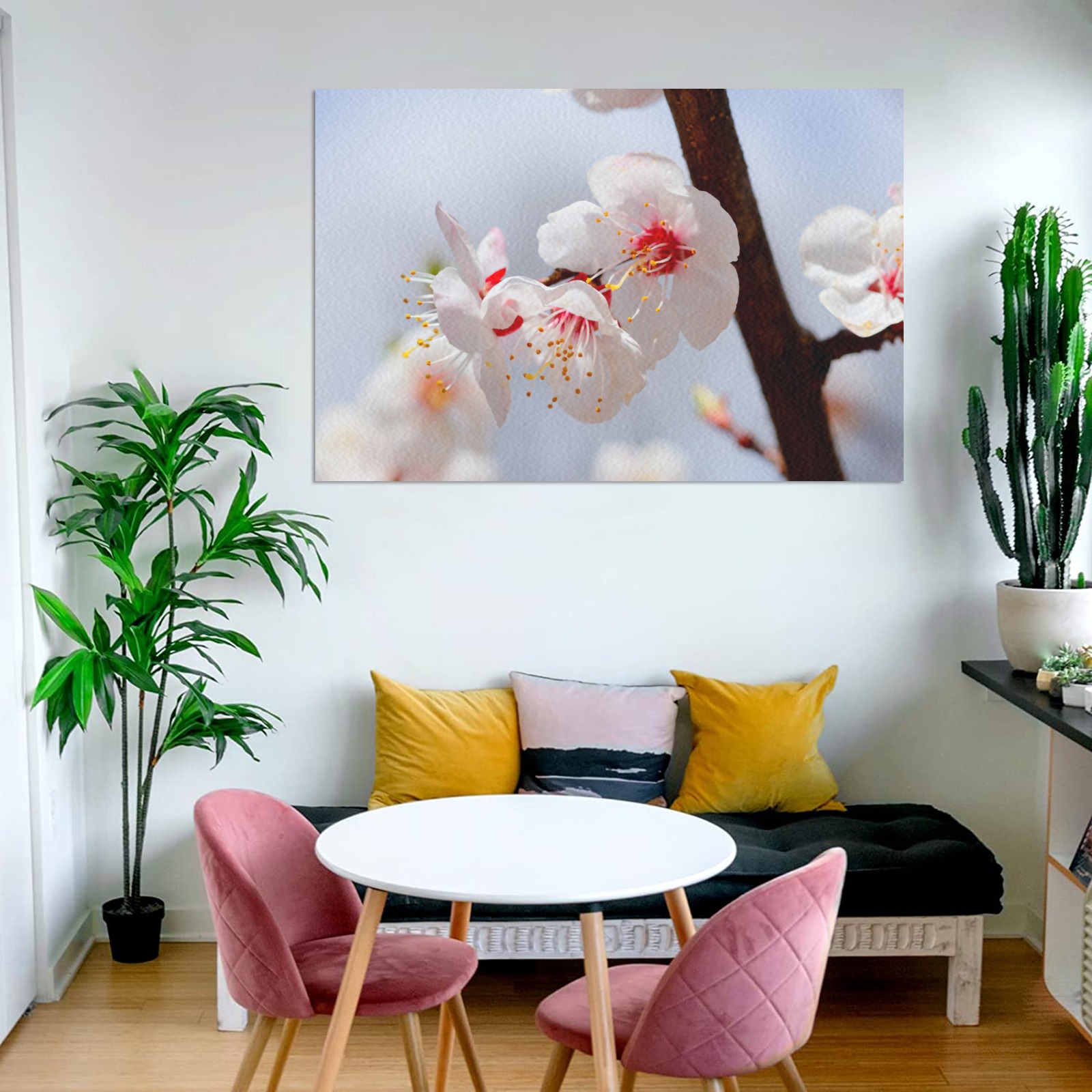 Purity and tenderness of Japanese apticot flowers. Frame Canvas Print 48"x32"