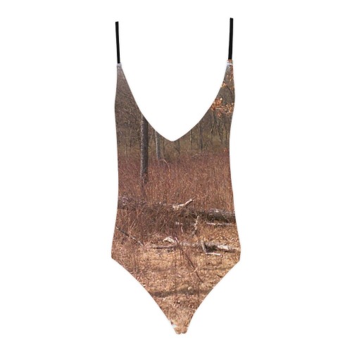 Falling tree in the woods Sexy Lacing Backless One-Piece Swimsuit (Model S10)